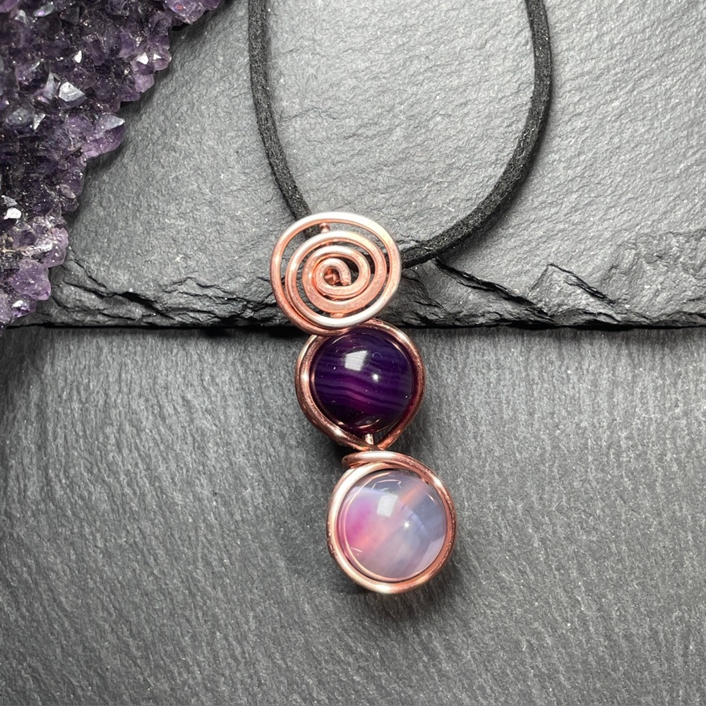 Genuine Agate Copper Wire Wrapped Pendant Leather Necklace - Picture 5 of 10